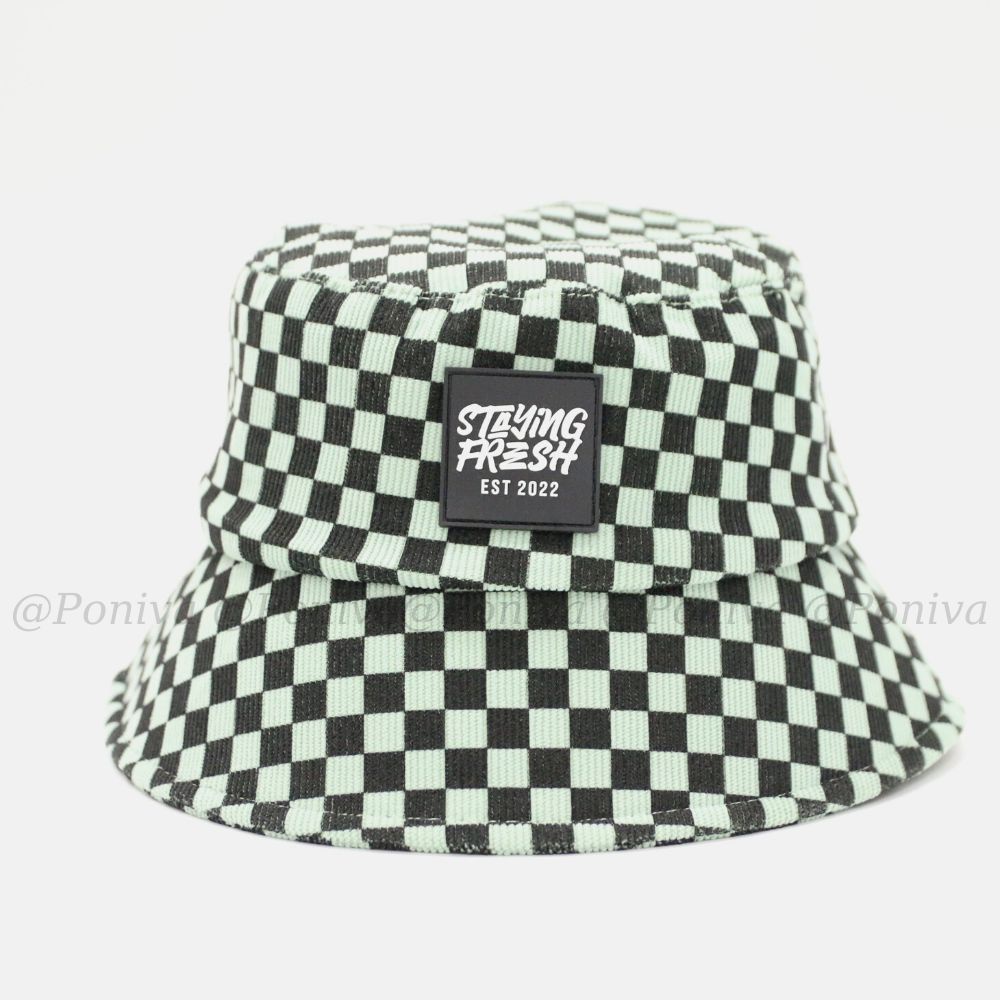 Mũ bucket ❤️ Nón tai bèo vành cụp caro thêu chữ Staying Fresh form unisex Ulzzang Thời trang PONIVA siêu hot