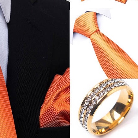 Bộ Cà vạt 4 món gồm Cavat 8cm, khăn cài túi, Măng-set, Nhẫn tròn phụ kiện, Cravat chú rể, Calavat công sở CBC-8232