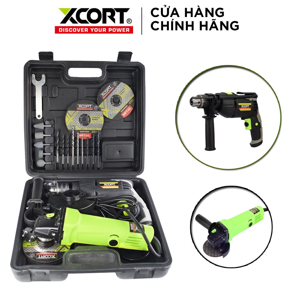 Bộ máy khoan 710W và máy mài cầm tay 750W XCORT Model XCOM03-2024 Kèm Phụ Kiện