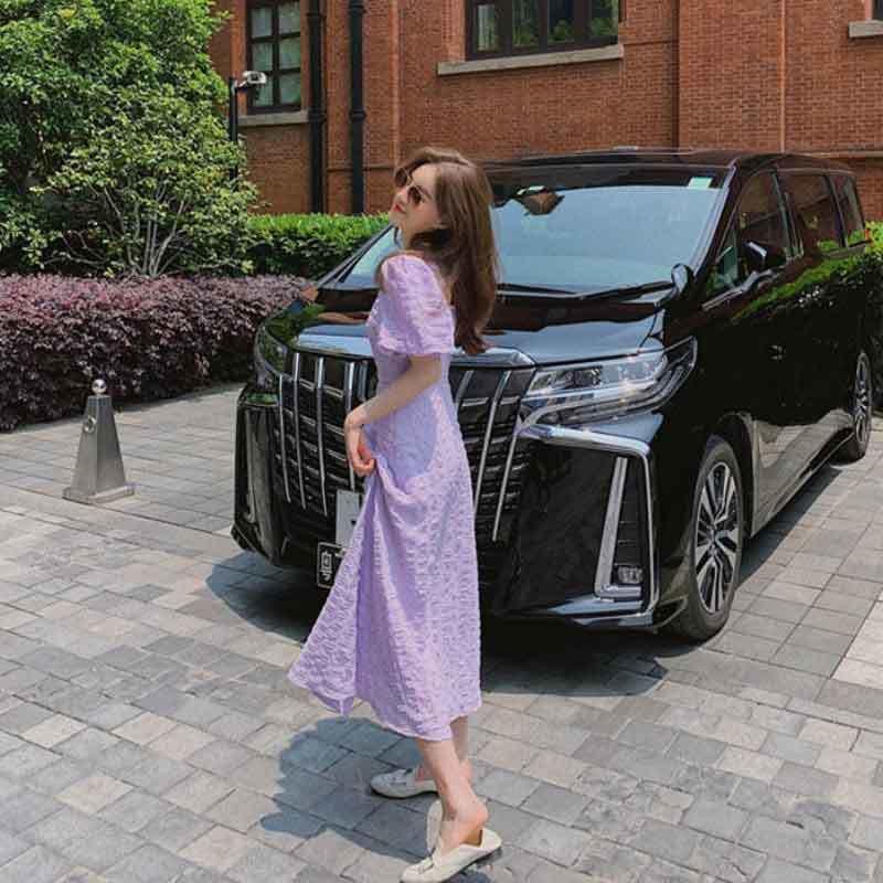 Đầm lửng chiết eo phong cách Pháp thời trang thanh lịch cho nữ