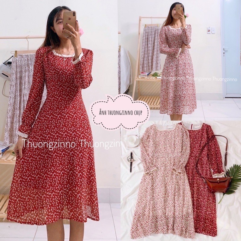 [Ảnh thật/Video] Váy hoa nhí vintage dài tay Đầm hoa dáng dài | BigBuy360 - bigbuy360.vn