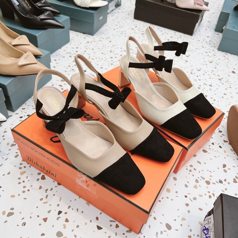 Sandal cao gót nơ vintage 6p qccc fullbox