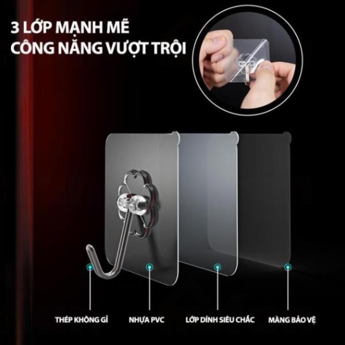 Móc dán tường siêu dính trong suốt chịu lực tốt treo tường chắc chắn 6x6 cm tiện dụng