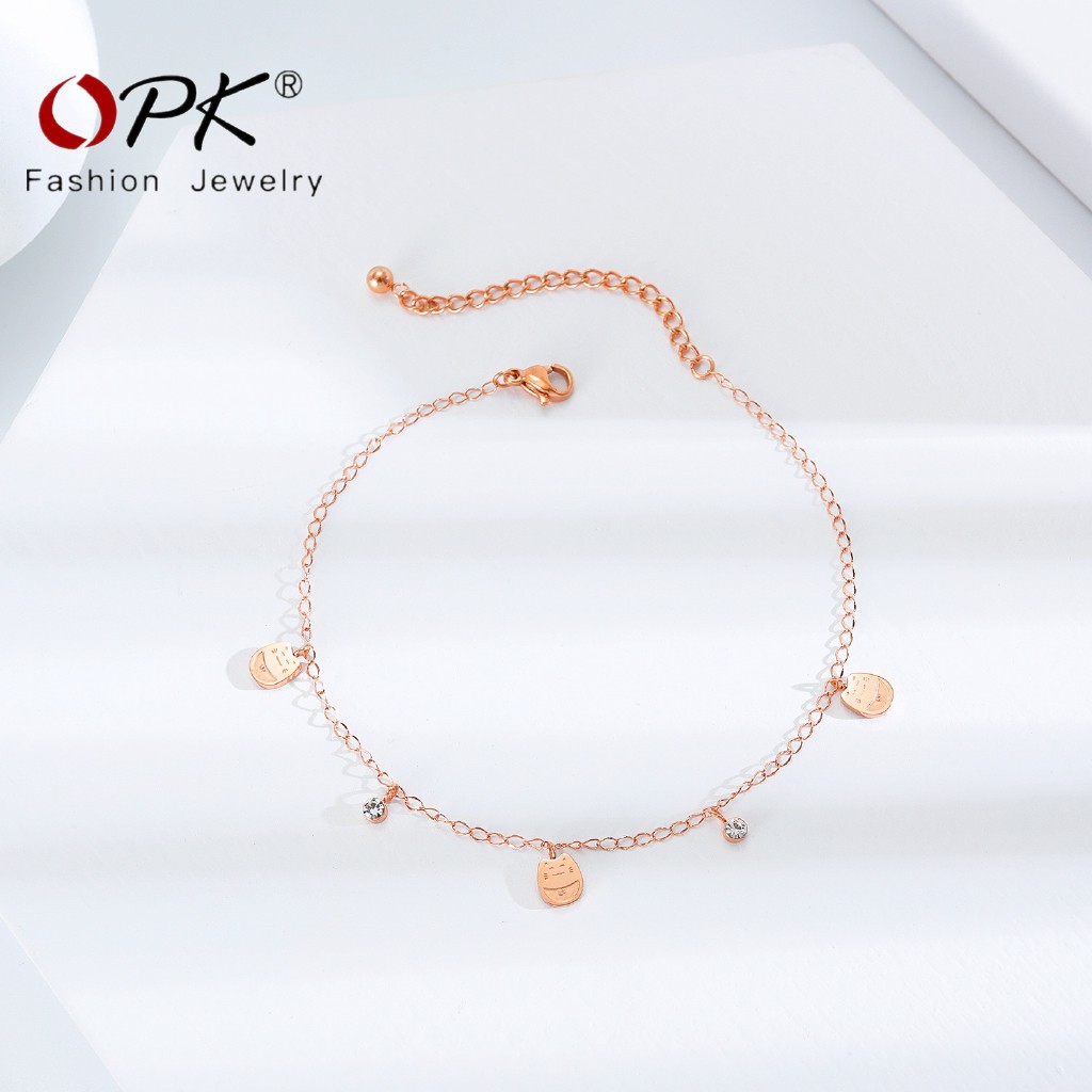 ✺OPK Women s Anklet Lucky Cat Cubic Zirconium Steel Bền Vàng Hồng không tẩy trắng Kích thước Miễn phí Thời trang Nữ