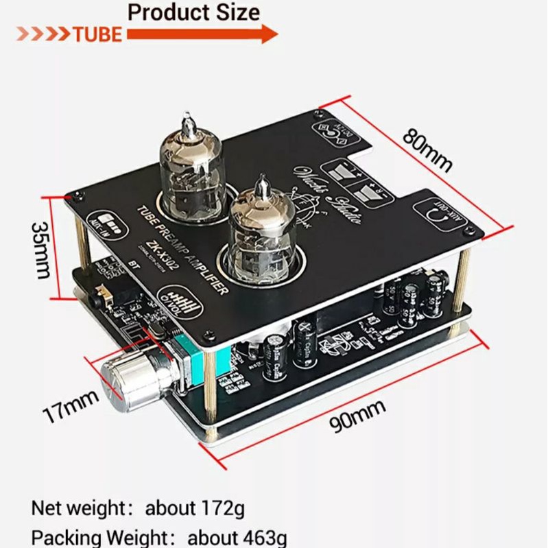 Mạch khuếch đại âm thanh Wuzhi ZK-X302 bluetooth 5.0, amply đèn 6J1, Tube Preamp Amplifier Wuzhi X302