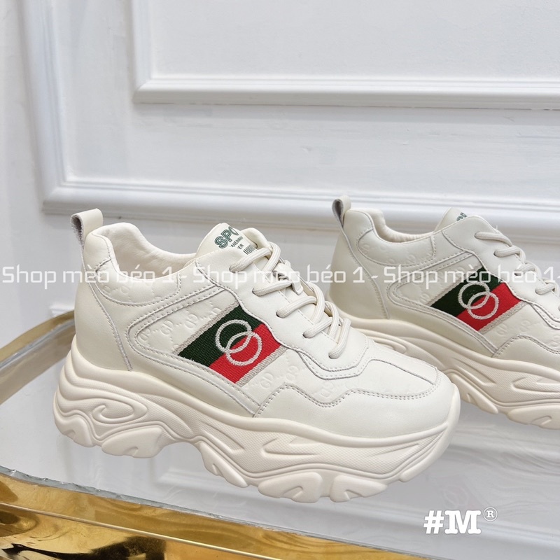 Giày thể thao sneaker trắng vân chìm kẻ sọc chéo đế cao fullbox hàng quảng châu cao cấp