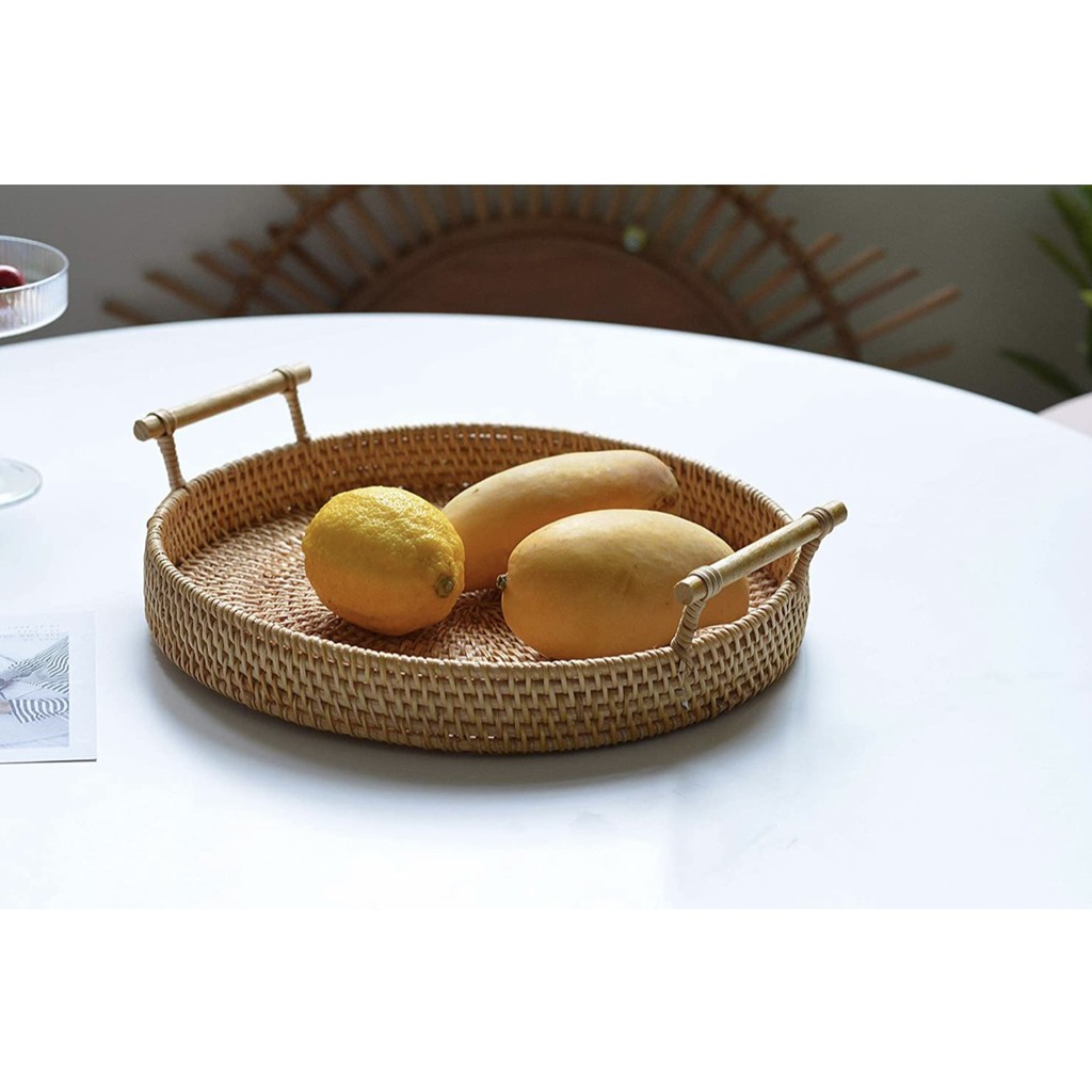 - Khay mây guột quai gỗ
