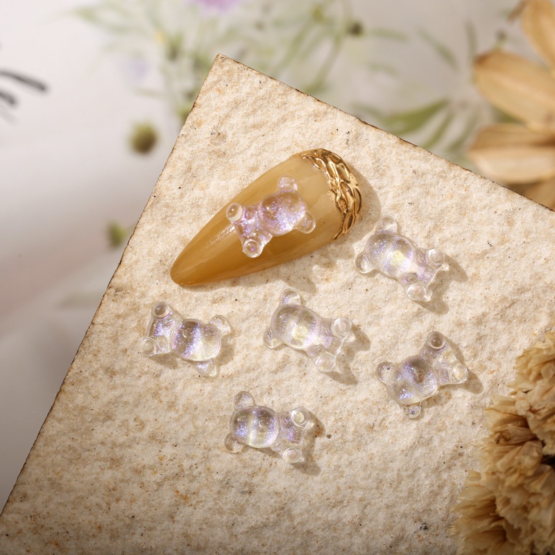 Set 50 Phụ Kiện Trang Trí Móng Tay 3D Trong Suốt Hình Gấu / Cún Dễ Thương