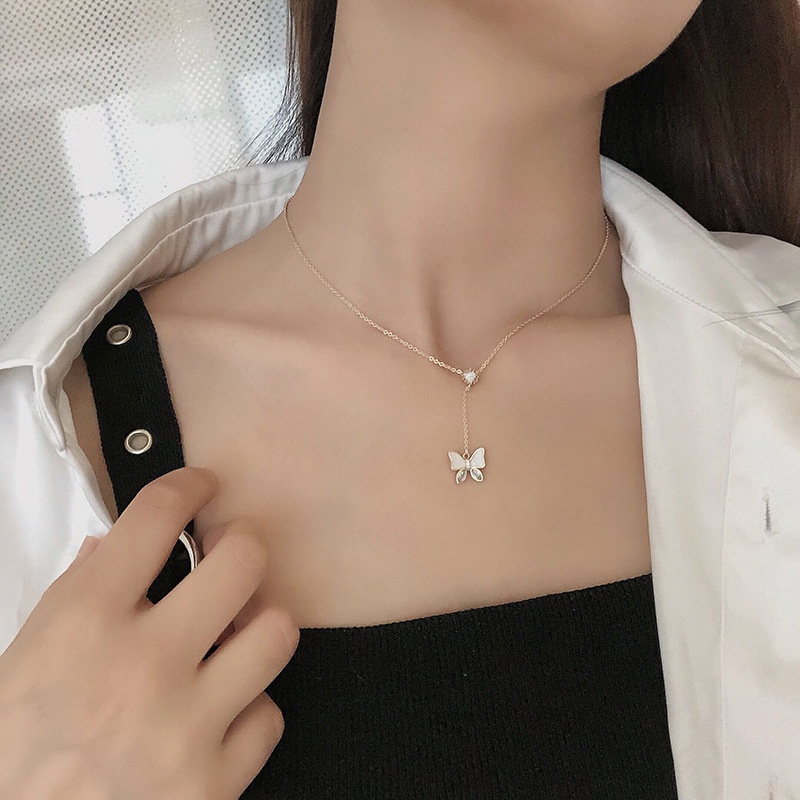 Vòng cổ nữ MANYUE bạc 925 phối mặt hình bướm xinh xắn duyên dáng thời trang