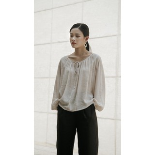 [thelegswork] Anzu Blouse | Áo nhún cổ cột dây, tay phồng