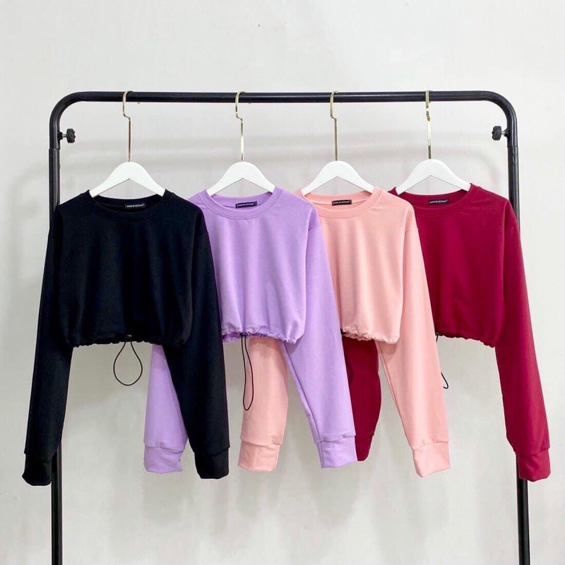 Áo CropTop Tay Dài Rút Eo Trơn Ảnh Thật
