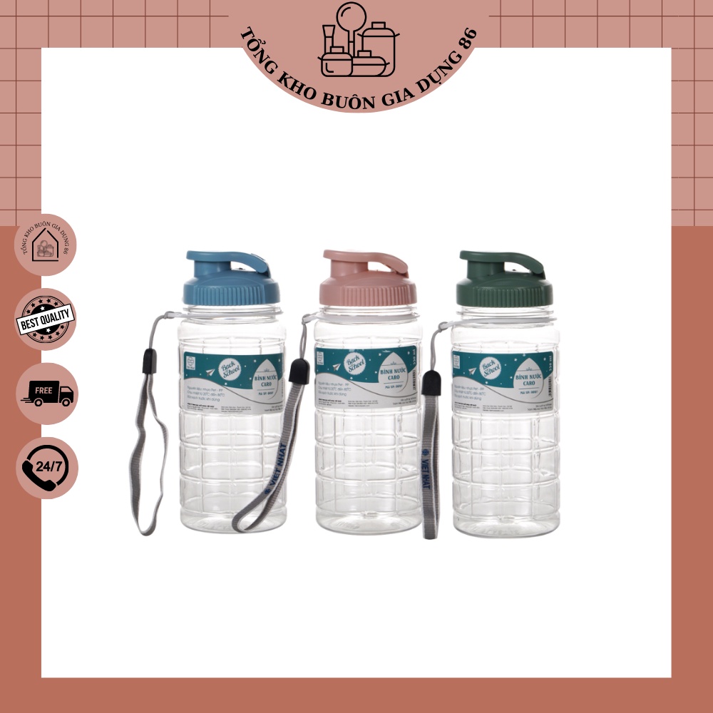 Bình Nước Caro 550ml 0097, Bình Nước Thể Thao Có Dây Treo Cao Cấp Việt Nhật