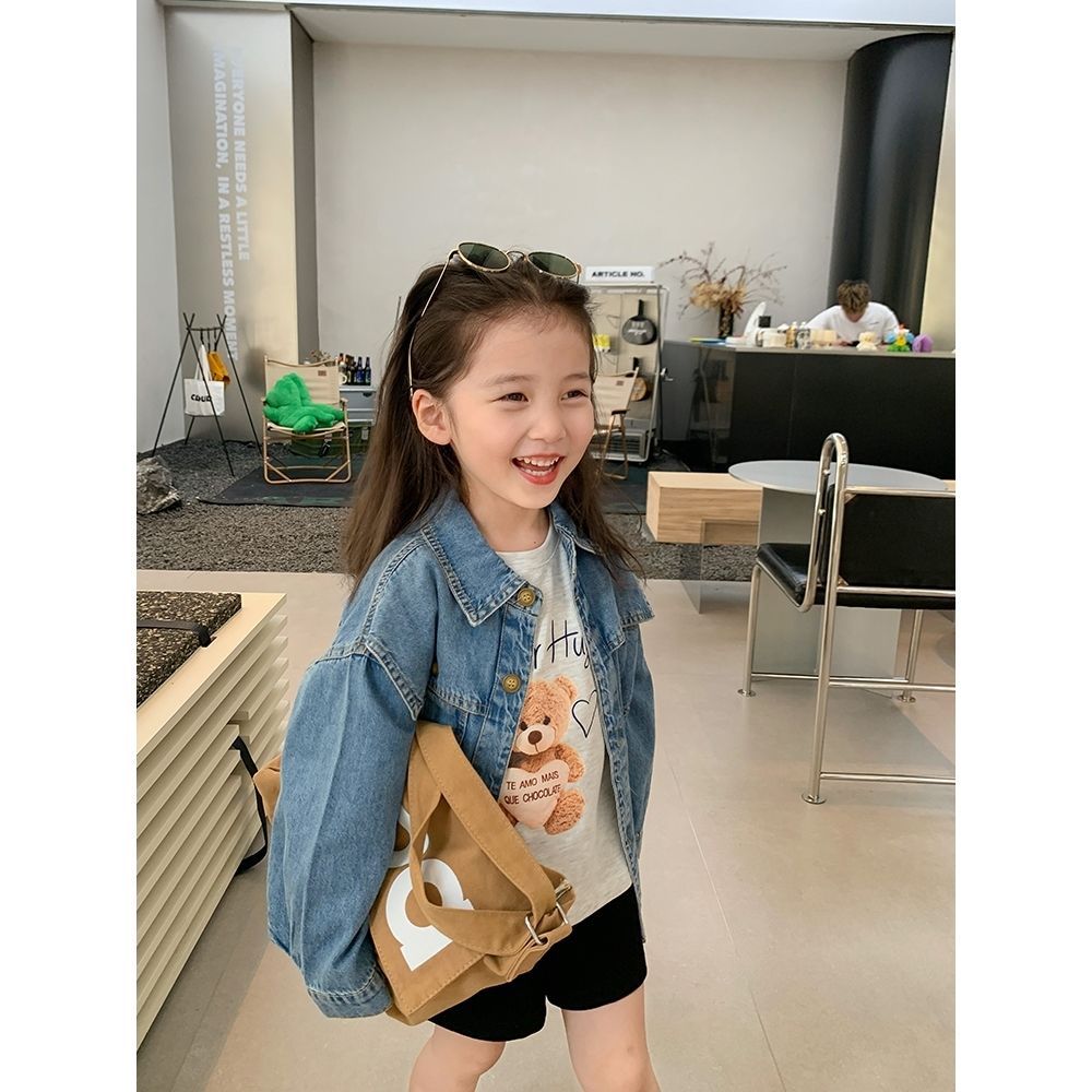 Áo Khoác Denim Dáng Rộng Thời Trang Mùa Thu Phong Cách Hàn Quốc Cho Bé Gái