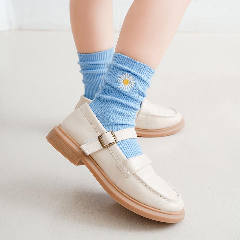 IU Baby Girl Boy Kids Warm Socks Cute Solid Color Daisy Flower Soft Anti-slip Knitting Leg Warmers