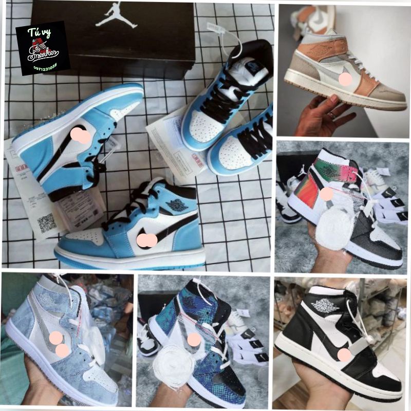 0Giày Thể Thao Jordan 1 tie dye, giày air jordan xanh dương cổ cao nam nữ đủ size 36-43
