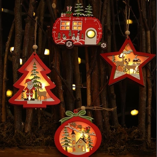 🔥 Phụ Kiện Treo Trang Trí Cây Thông Noel Bằng Gỗ Có Đèn Xinh Xắn