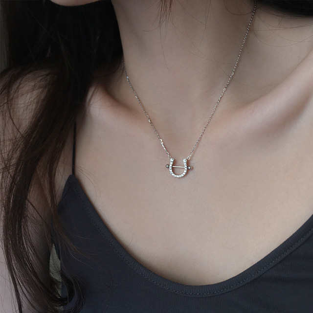 Vòng cổ Mạ Bạc 925 Hình Móng Ngựa Đính Đá Zircon