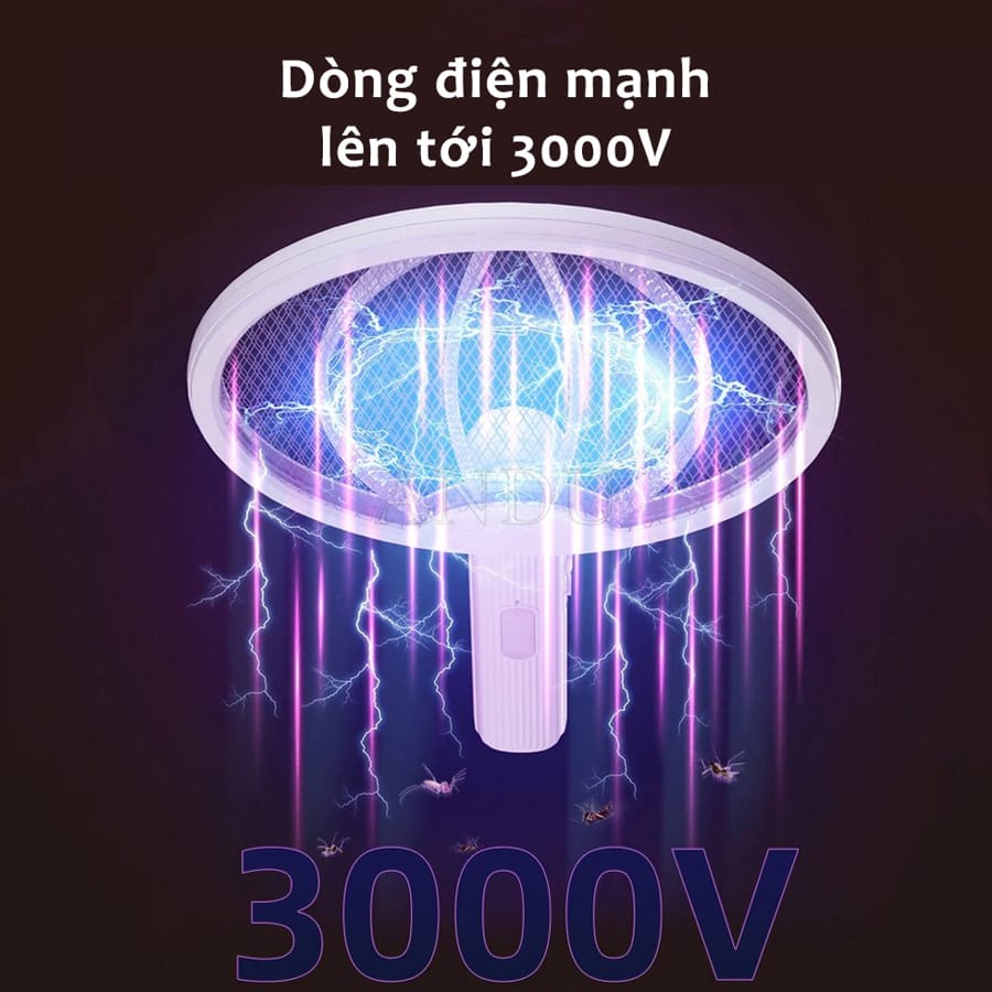 Vợt Bắt Muỗi Thông Minh Gấp Gọn 2 In 1 Kiêm Đèn Bắt Muỗi Tự Động Ban Đêm Gấp Gọn, 2 Lớp Lưới Bảo Vệ An Toàn Có Bảo hành