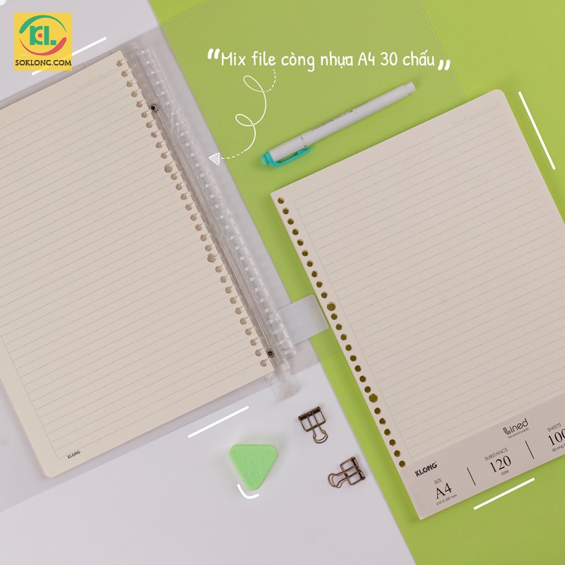 Ruột sổ còng Klong A4 giấy refill binder tập 100 tờ caro/dotgrid/ kẻ ngang Klong 120gsm