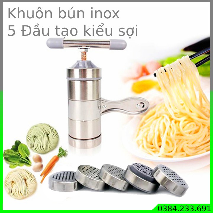 Khuôn làm bún tươi bằng tay tại nhà chất liệu inox có 5 đầu tạo kiểu sợi khác nhau