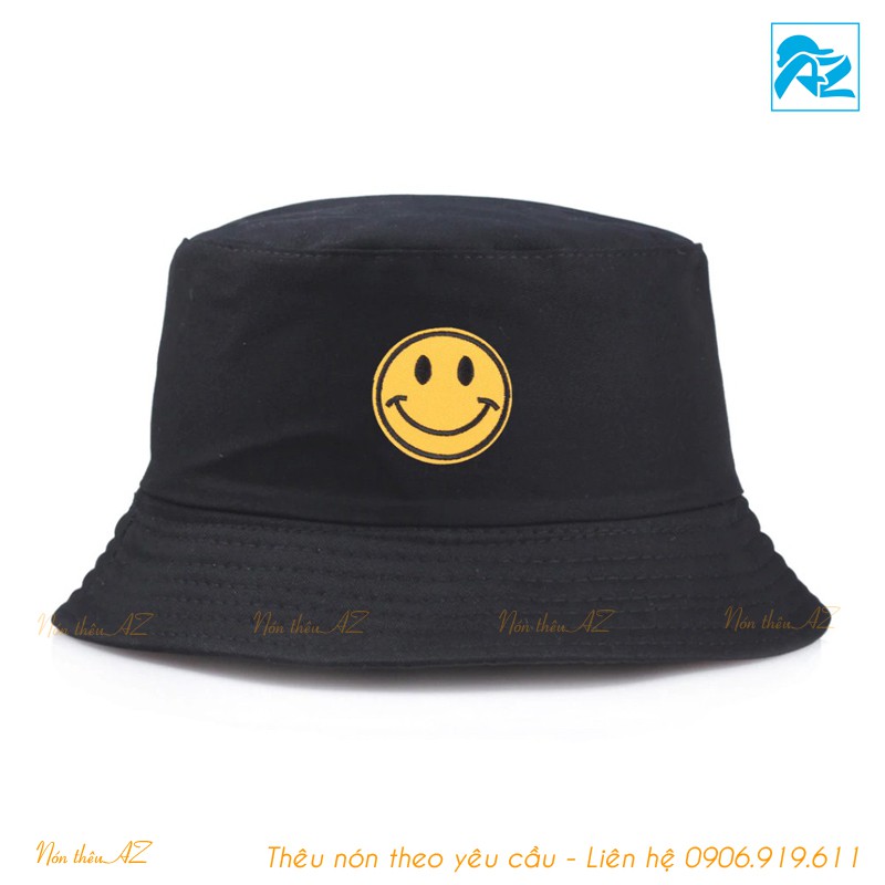 Mũ Bucket Nam Nữ Kaki thêu mặt cười thời trang Smile MT494