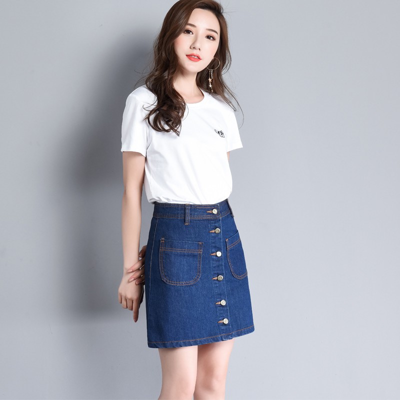 Chân Váy Denim Lưng Cao Dáng Chữ A Màu Trắng Phong Cách Hàn Quốc Có Size S-2Xl | BigBuy360 - bigbuy360.vn