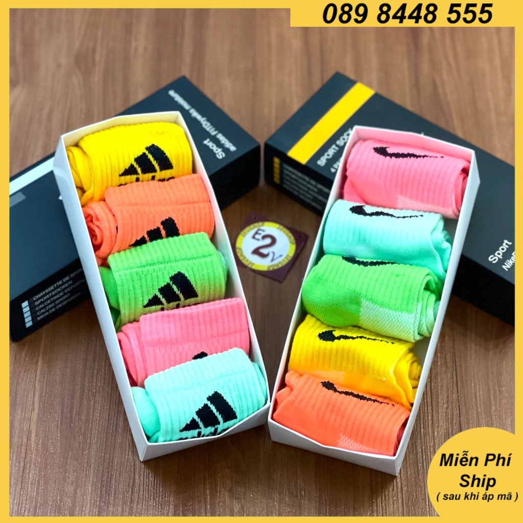 Hộp Tất Vớ 5 Đôi Cổ Cao Nam Nữ Thời Trang Thể Thao Bóng Đá Cao Cấp - 2evshop
