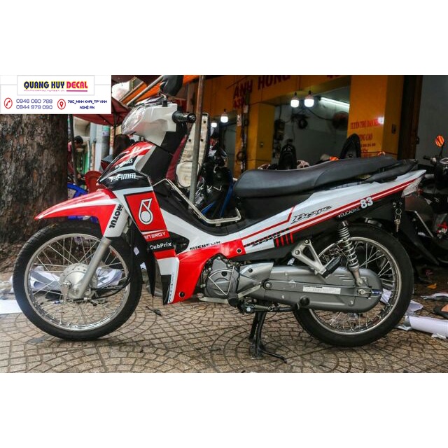 Tem trùm honda Blade đỏ trắng đen - Độ dán team trùm decal xe máy honda Blade đỏ trắng đen  - Team t