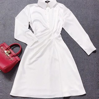 Váy đầm sơ mi trắng nhún eo nữ tính