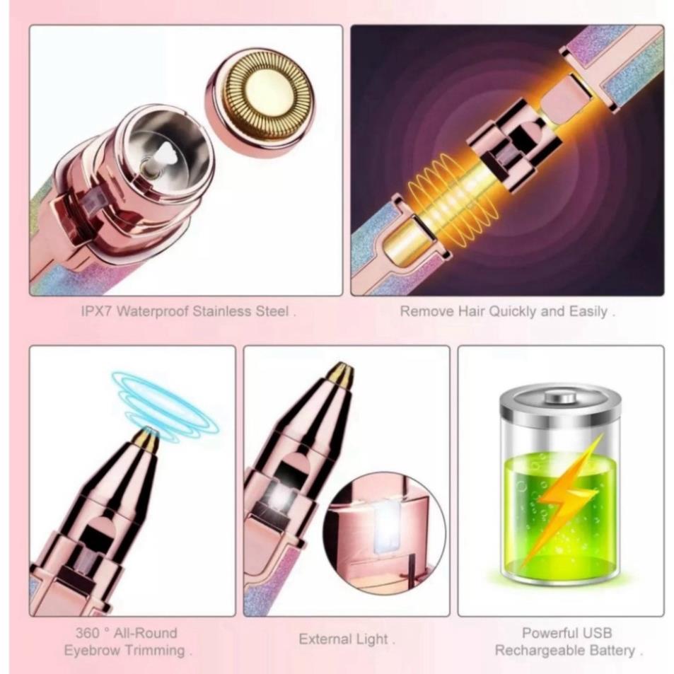 Bút tỉa lông mày-Máy tỉa lông mày làm đẹp cho chị em, - Bút kẻ sạc điện với lưỡi cạo 360 đa năng tạo kiểu chân mày