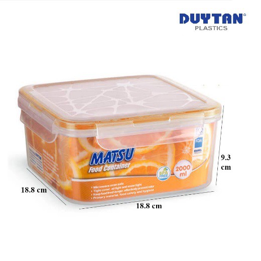 [Mã LIFE2410K giảm 10K đơn 20K] Hộp Nhựa Vuông Đựng Thực Phẩm Duy Tân Matsu dung tích 2000ml (18.8 x 18.8 x 9.3 cm)