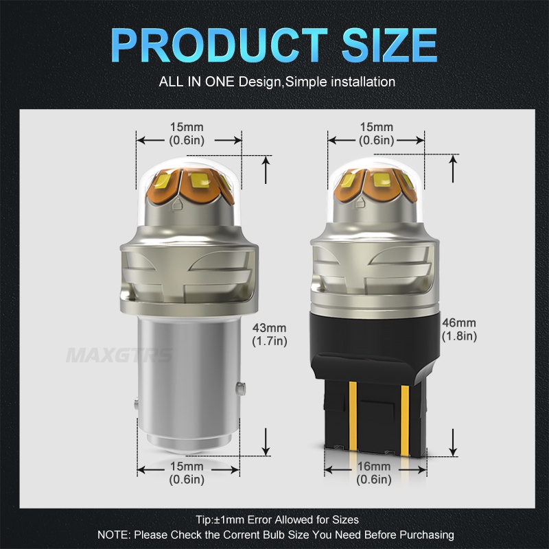 Set 2 Đèn Led Siêu Sáng Xoay 360 Độ MAXGTRS 2x° Bóng Đèn LED 7443 W21 5W 1157 BAY15D Ánh Sáng Trắng Chất Lượng Cao