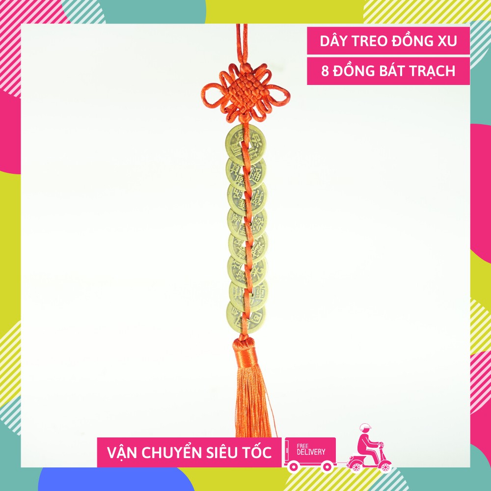 Dây treo cửa, xe hơi 8 đồng xu Bát Đế Bát Trạch phát tài phát lộc