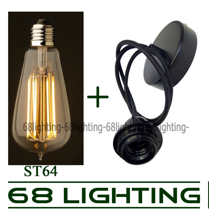 Bộ dây đèn thả trần đơn và bóng đèn Led Edison ST64 trang trí nhà, quán cafe, trà sữa cao cấp 68lighting LP0491