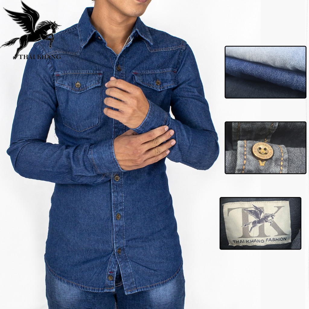 áo jean nam dài tay cao cấp vải cotton dày đẹp hàng chuẩn size vải đẹp