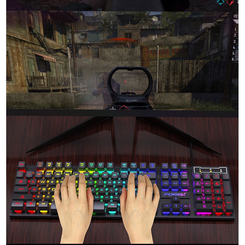 Bàn Phím Có Dây Forev, Bàn Phím Máy Tính đèn LED 7 Màu Chuyên Game Siêu Nét Chống Nước, Hàng chính Hãng