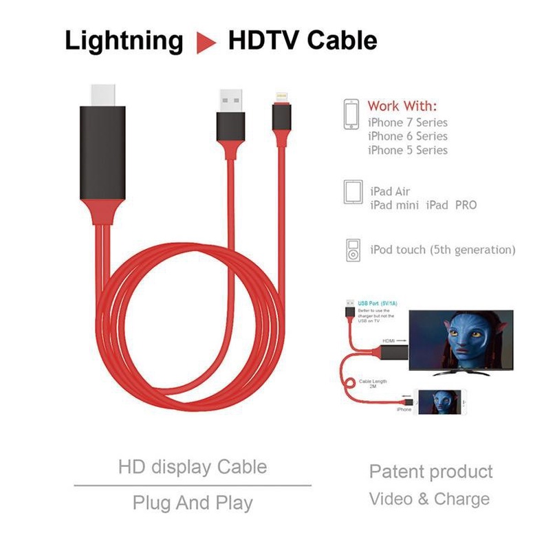 Cáp Lightning to HDMI - Cáp chuyển tín hiệu Lightning To HDMI - Siêu xịn - Kết nối sang tivi, TV, máy chiếu HDMI