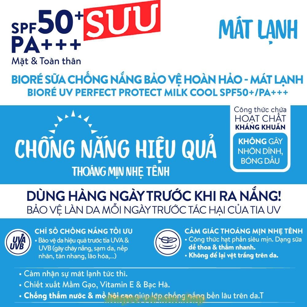 Sữa Chống Nắng 25ml Biore UV Perfect Protect Milk Cool Mát Lạnh SPF50+/PA+++, suu.shop Cam Kết 100% Chính Hãng.k