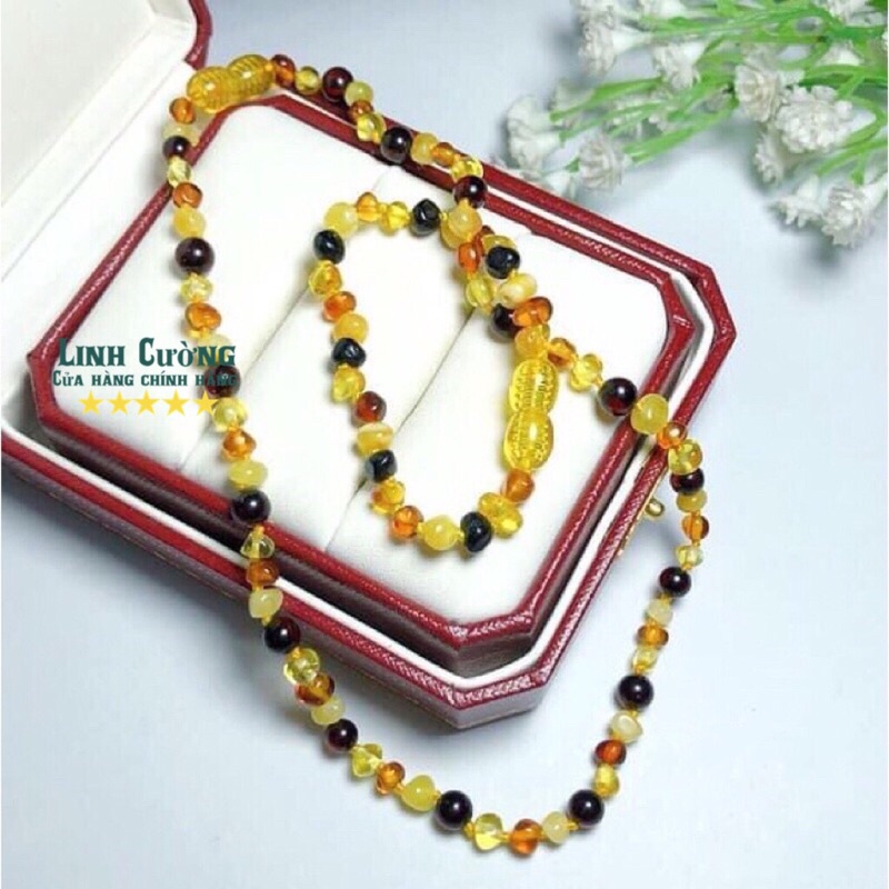 Dây chuyền và lắc tay hổ phách amber cho bé yêu
