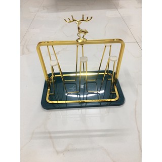 giá úp cốc úp ly đầu hươu mạ vàng tặng kèm Khay hứng nước