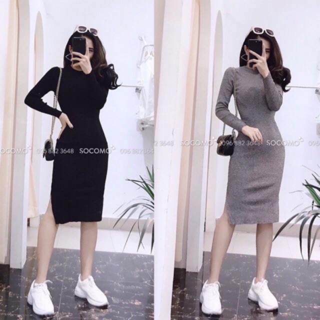 Váy Len Body Cổ Tròn Hàng Quảng Châu