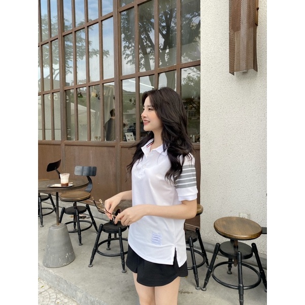 Áo polo THOM trắng sọc tay