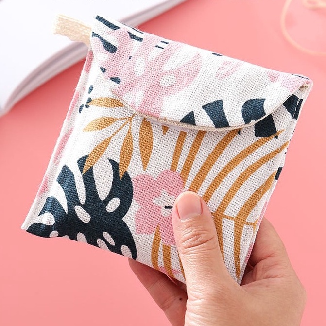 Túi Cotton Đựng Băng Vệ Sinh Họa Tiết Hoạt Hình Xinh Xắn Dành Cho Bé Gái