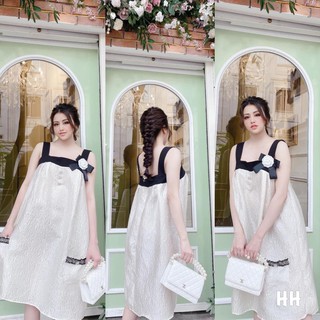 Váy Trắng 2 Dây  Kèm Nơ Điệu Đà