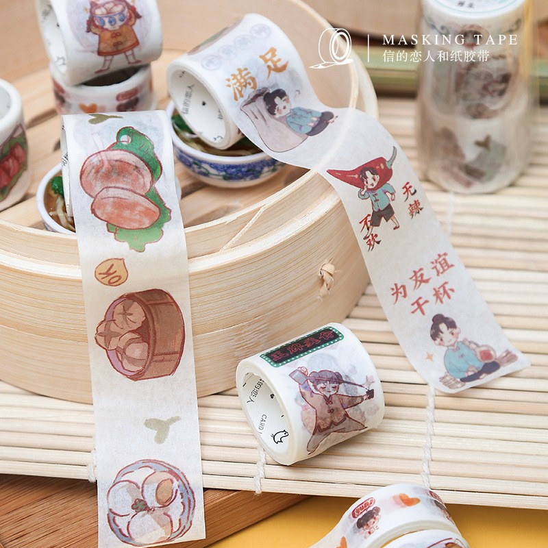 Set 3 Cuộn Băng Dính Washi Tape Văn Hóa Ẩm Thực Trang Trí Scrapbook, Planner Dài 3m