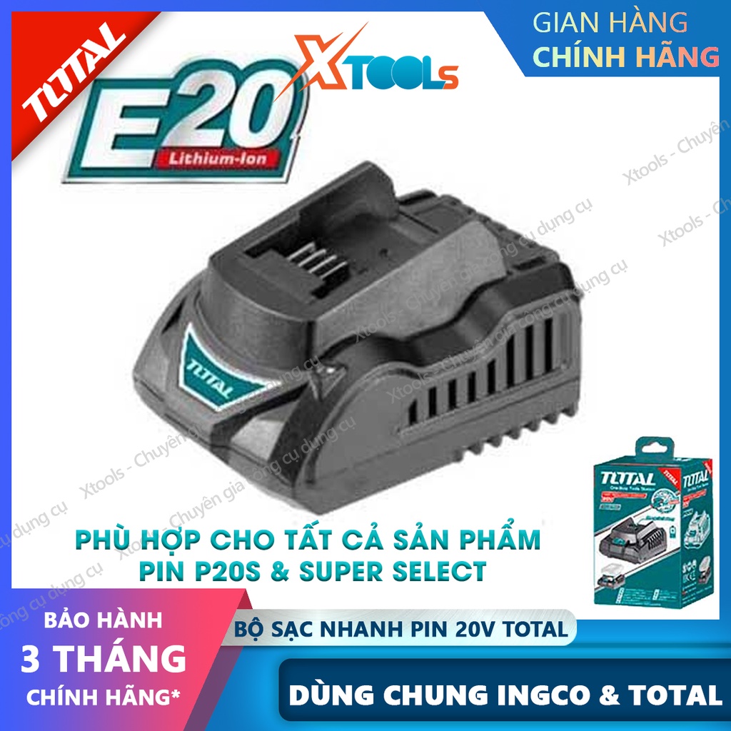Bộ sạc pin nhanh 20V TOTAL TCLIE2002 Đế sạc nhanh công suất 50W sạc nhanh 2A.h/1h dùng được cho cả pin 4A.h và Pin TOTAL