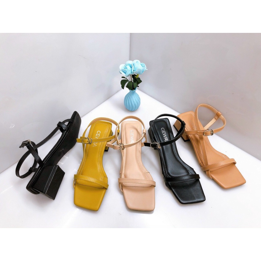 Freeship - Sandal cao gót nữ quai da, đế vuông cao 3cm cực xinh