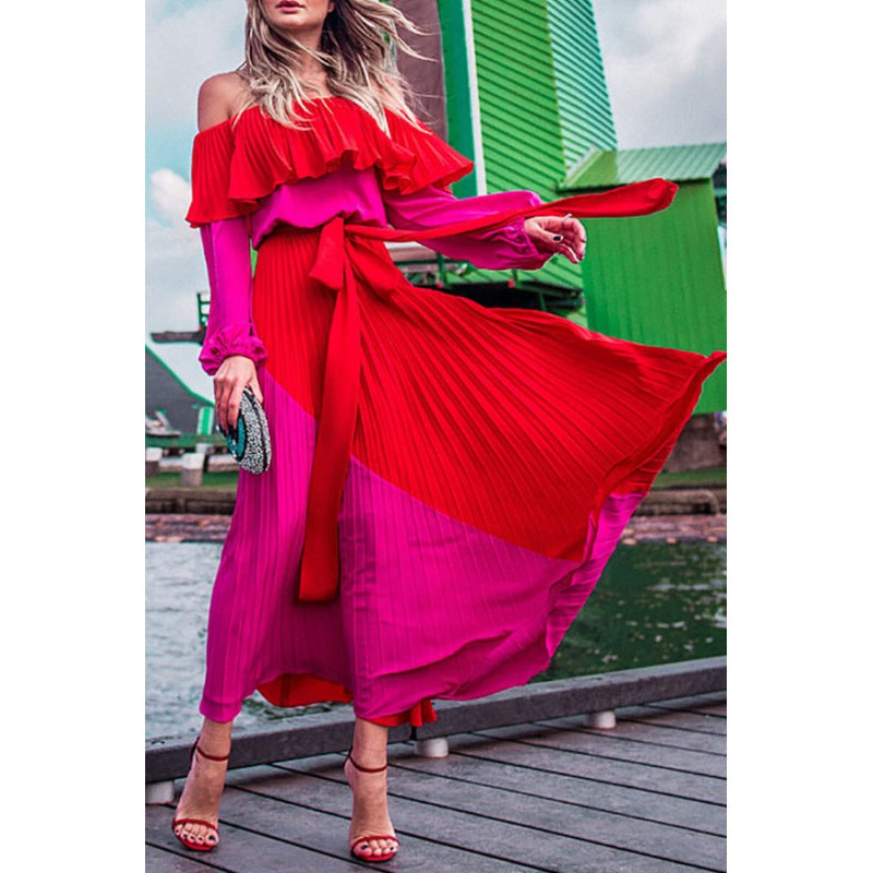 ĐẦM MAXI VÁY MAXI TRỄ VAI TAY BỒNG DẬP LI ĐỎ PHỐI HỒNG CÁNH SEN HÀNG QUẢNG CHÂU | BigBuy360 - bigbuy360.vn