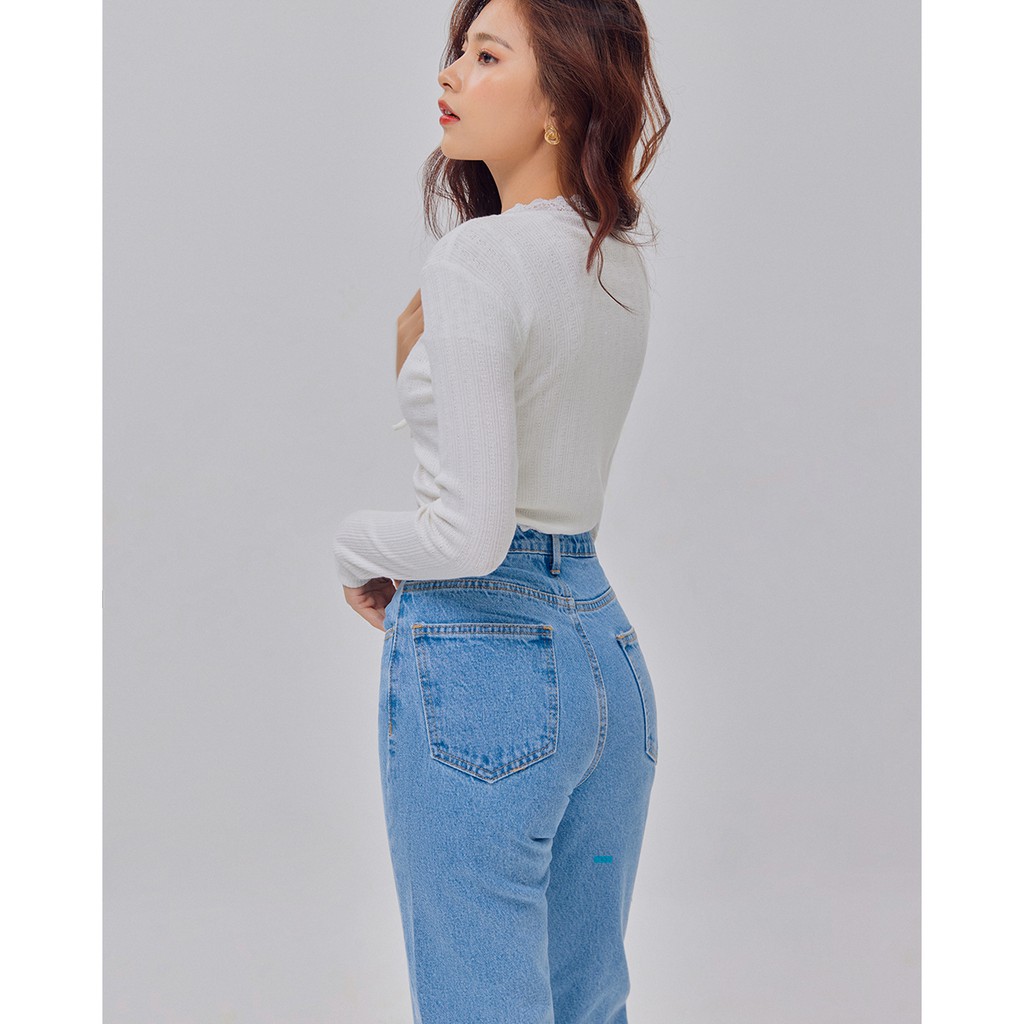 Áo Shebyshj cột dây phối ren tay dài màu trắng - White Mora Top