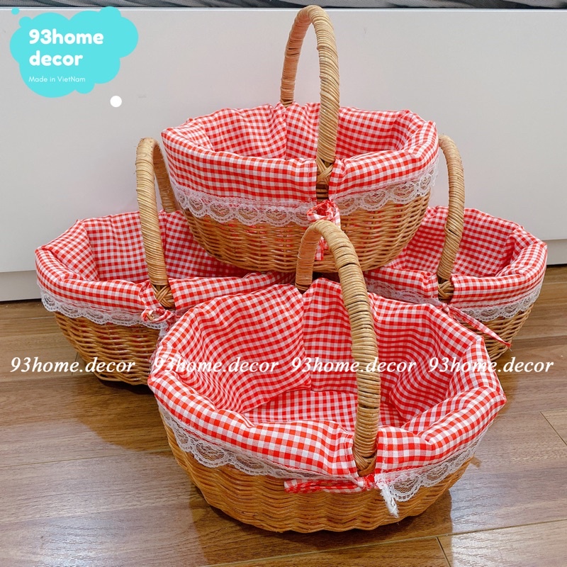 Giỏ mây picnic có lót trắng, giỏ mây đựng đồ đa năng - decor, phụ kiện chụp ảnh trang trí